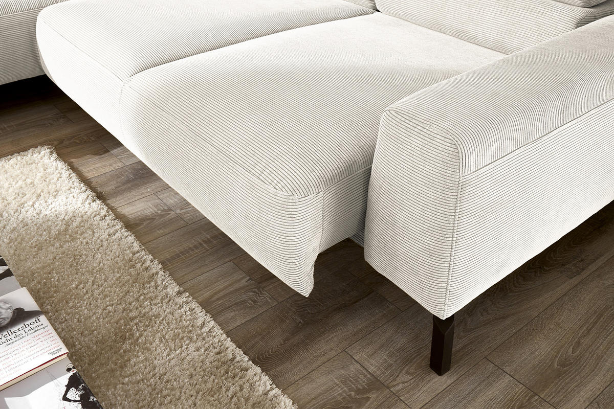 ECKSOFA MIT MOTORISCHEM SITZVORZUG DELIA Weiß Cord - Schwarz/Weiß, Textil/Metall (276/219cm) - KAWOLA
