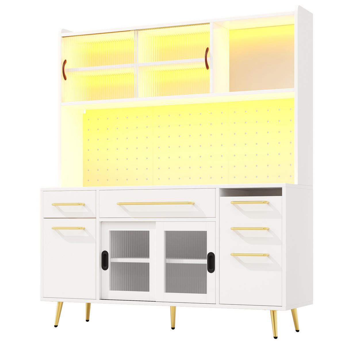 KREDENCA iz MDF in stekla, 145/39/171 cm bela z LED-osvetlitvijo - bela, leseni material (145/171/39cm) - Modenvie