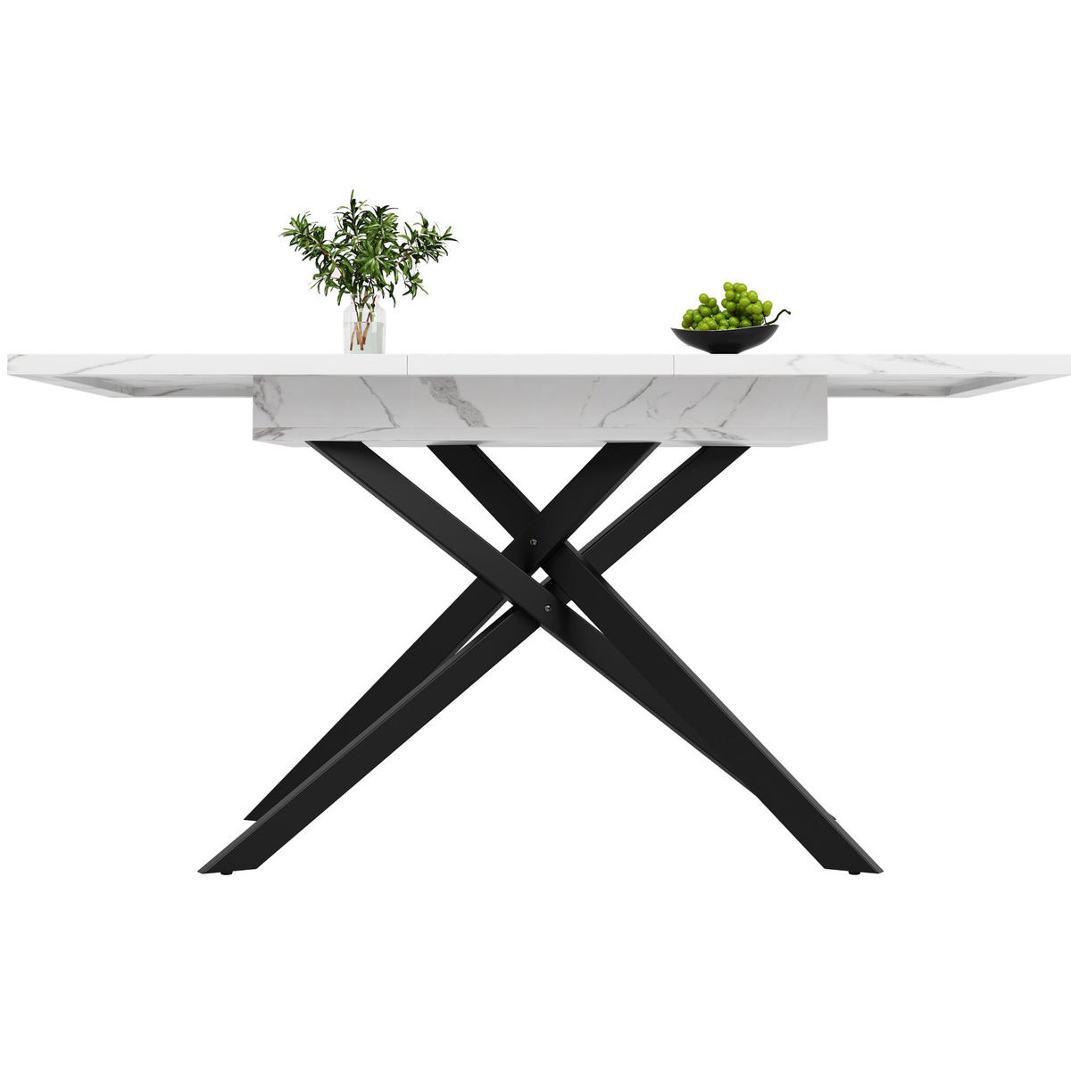 JEDÁLENSKÝ stôl 120-160/80/76,5 cm MDF biela/čierna, rozkladací - biela, kompozitné drevo (160/80/76.5cm) - BEAOK
