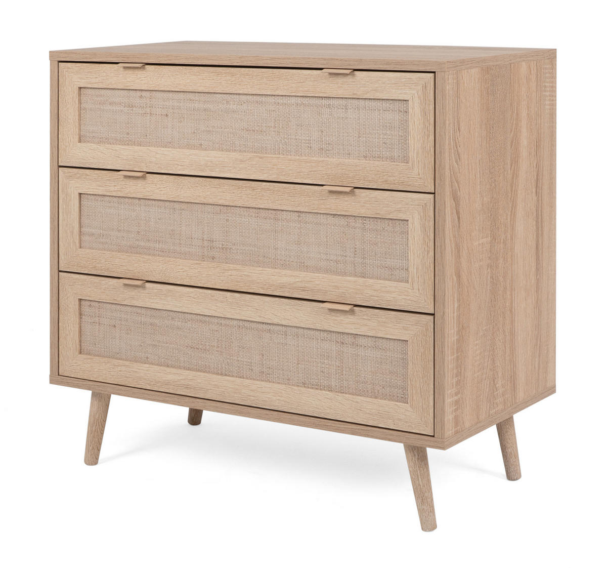 SCHUBLADENKOMMODE Eiche Sonoma, Bast-Dekor 80 cm, Kommode skandinavisch - Eichefarben, Holz/Holzwerkstoff (80/80/40cm) - Furn.Design