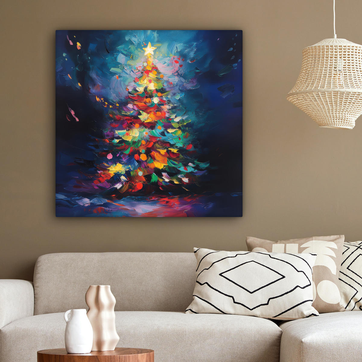 LEINWANDBILD Weihnachtsbaum - Weihnachten - Abstrakt - Farbenfroh 90x90 cm - Multicolor, Textil (90/90cm) - MuchoWow