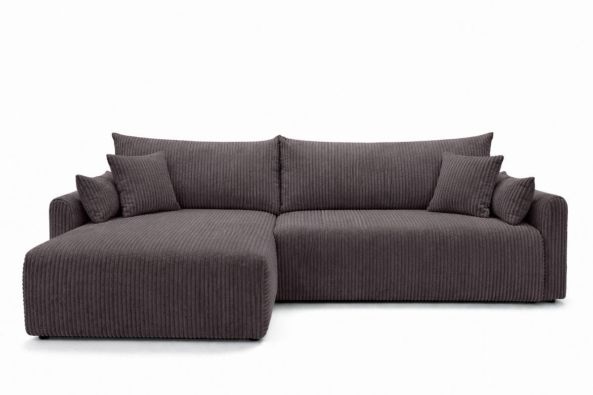 ECKSOFA Mit Schlaffunktion, Cordstoff Poso, Dunkelgrau, Links, JAPANDI - Dunkelgrau, Holz (262/145cm) - Kaiser Möbel