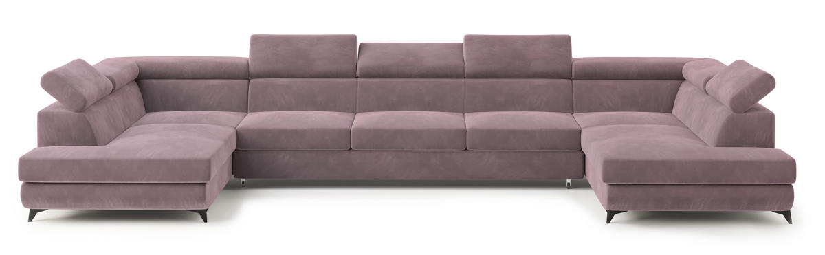 WOHNLANDSCHAFT URMANO Lila Velours-Stoff mit Schlaffunktion - Lila, Holz (395/89/190cm) - MASSENO