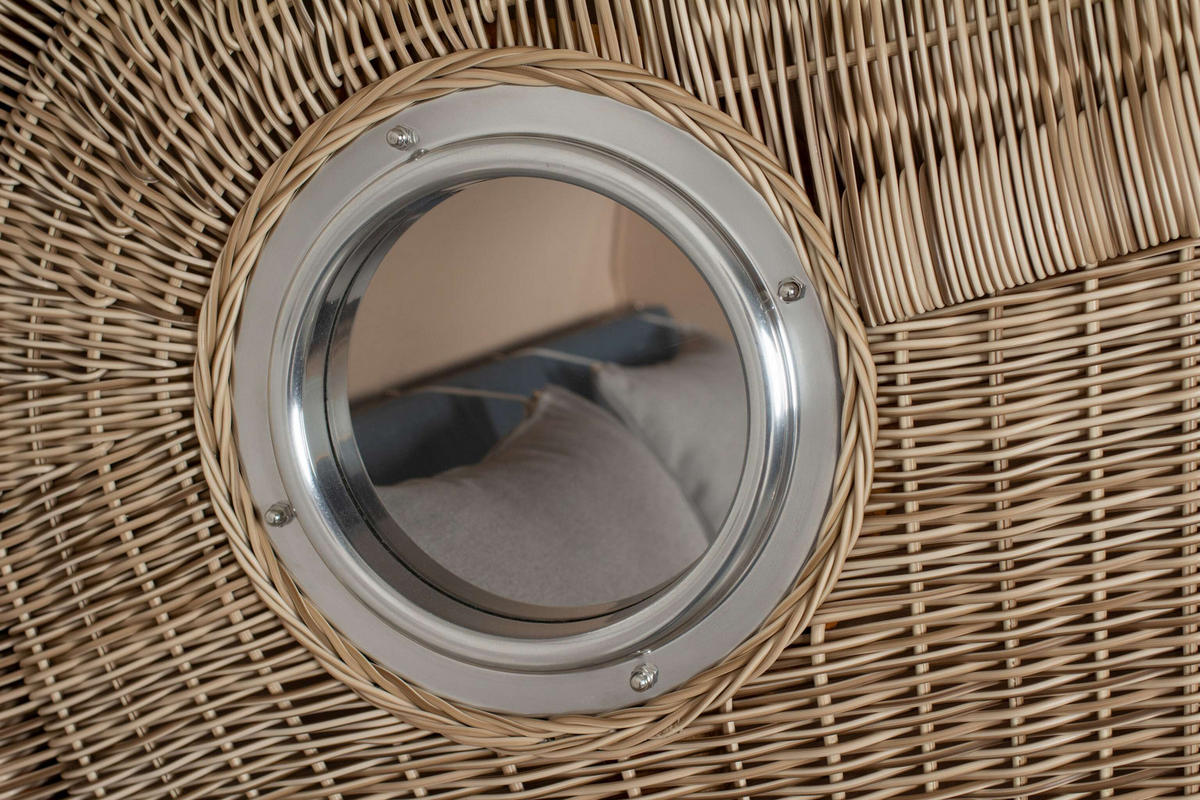 STRANDKORB XXL Düne Grande Teak PE Shell - Blau/Braun, Metall (142/170/95cm) - Mr. Deko