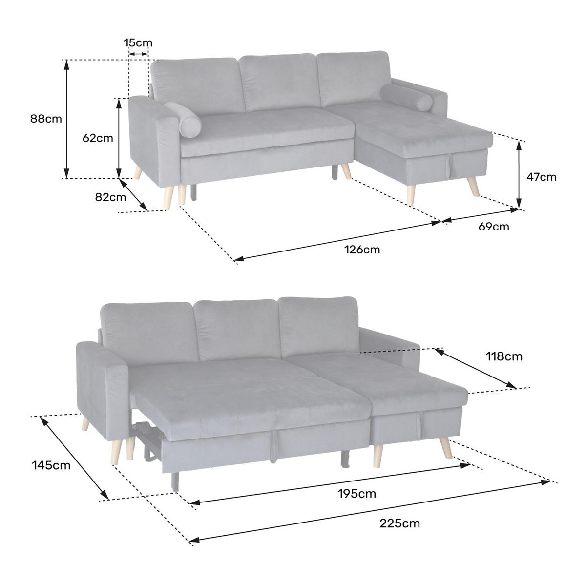 ECKSOFA JAMES GRÜN 3 PLÄTZE - Grün, Textil (145/225cm) - Happy Garden