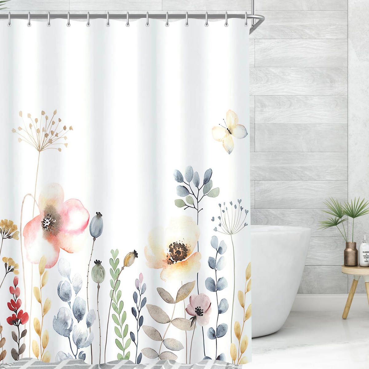 DUSCHVORHANG floral Muster Polyester schimmelresistent wasserdicht waschbar mit Ringen - Multicolor, Textil (180/180cm) - MCBOSON