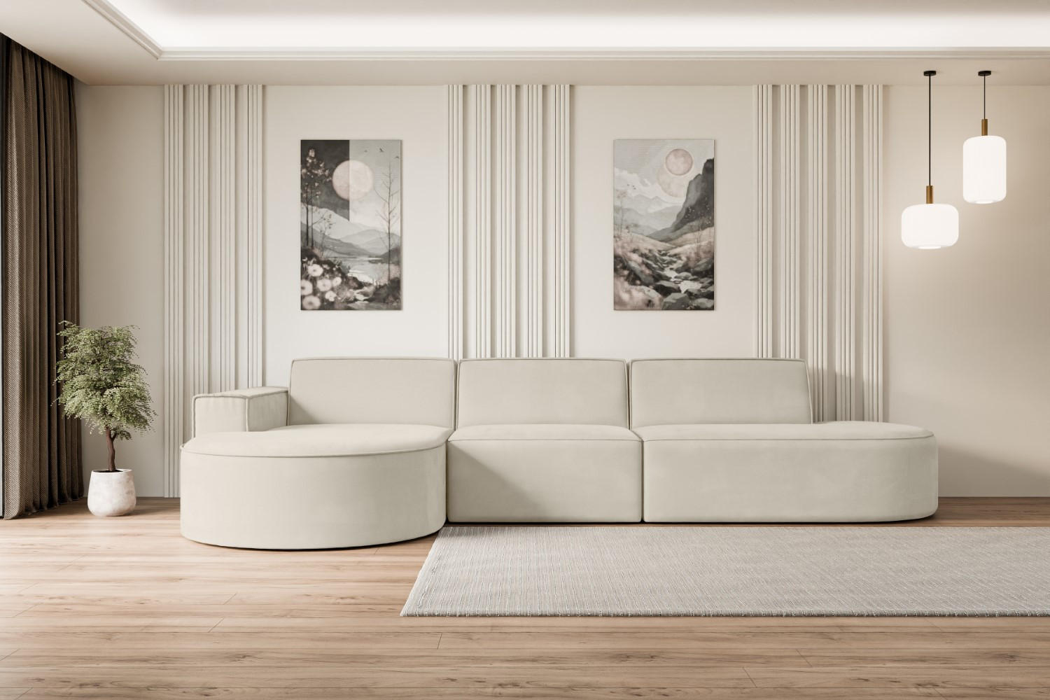 ECKSOFA Ottomane Links MARI-L2 - 321x165x78 cm Beige Velours - Beige/Schwarz, Holzwerkstoff/Kunststoff (165/321cm) - ALTDECOR