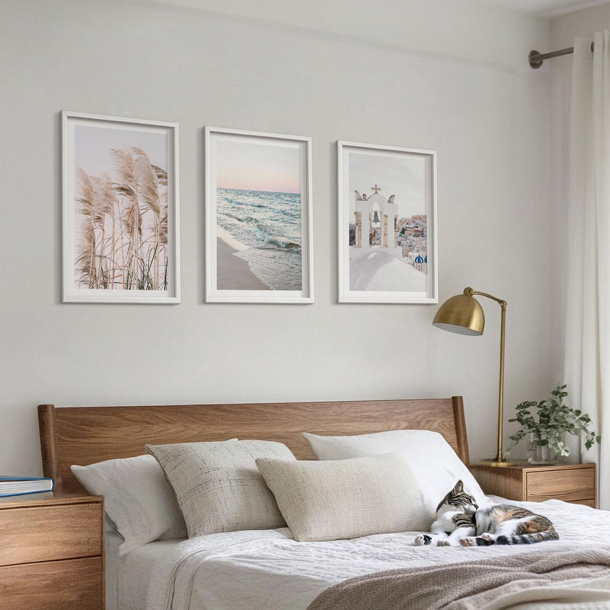 WANDBILDER 3er-Set - 40x60 cm Weißer Rahmen - Pflanzen, Meereswellen, Aussicht, Häuser - Weiß, Kunststoff (40/60cm) - ArtPrintCave