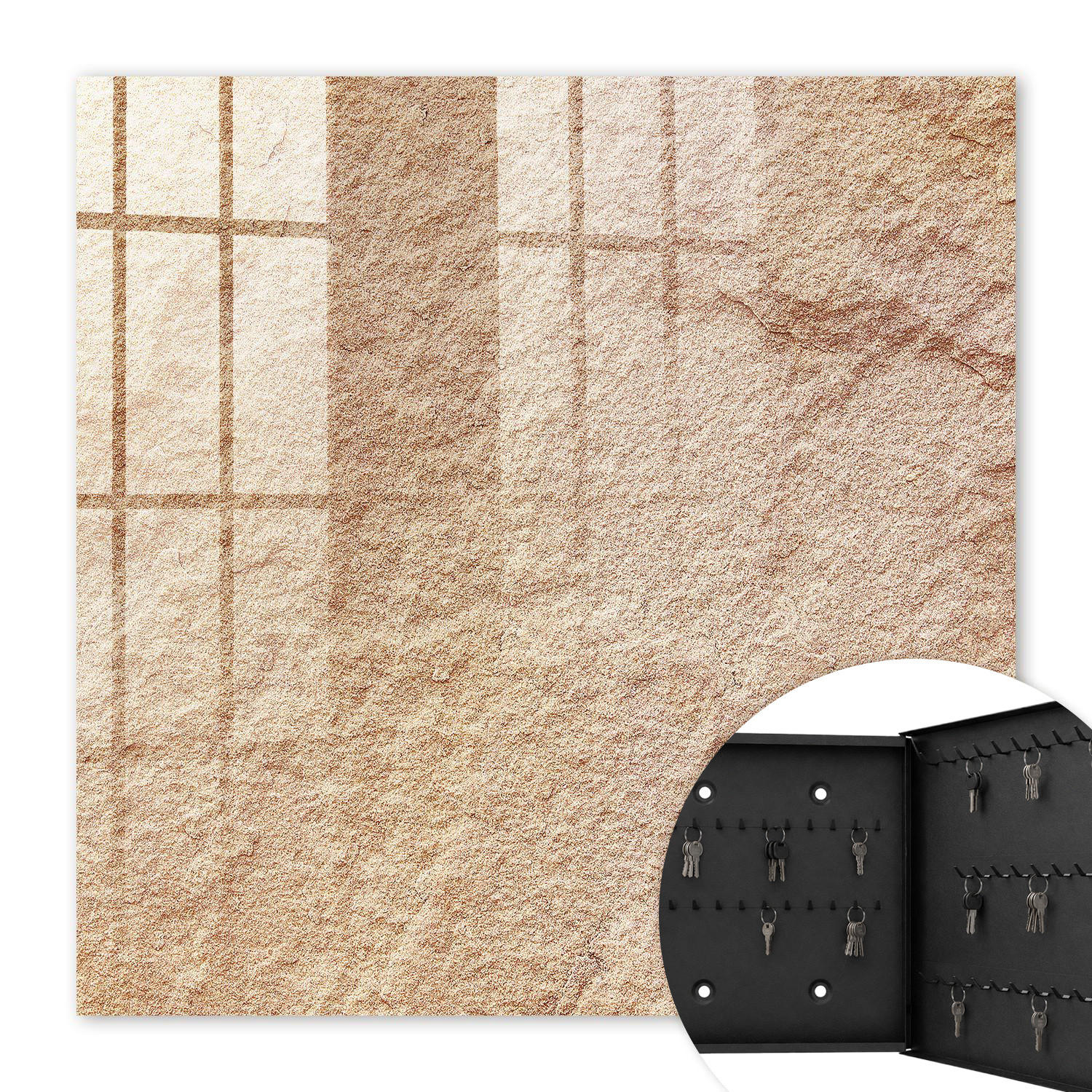 SCHLÜSSELBOX Schwarz 30x30 cm- Türöffnung nach rechts - Sandmuster - Beige, Metall (30/30/5cm) - TULUP