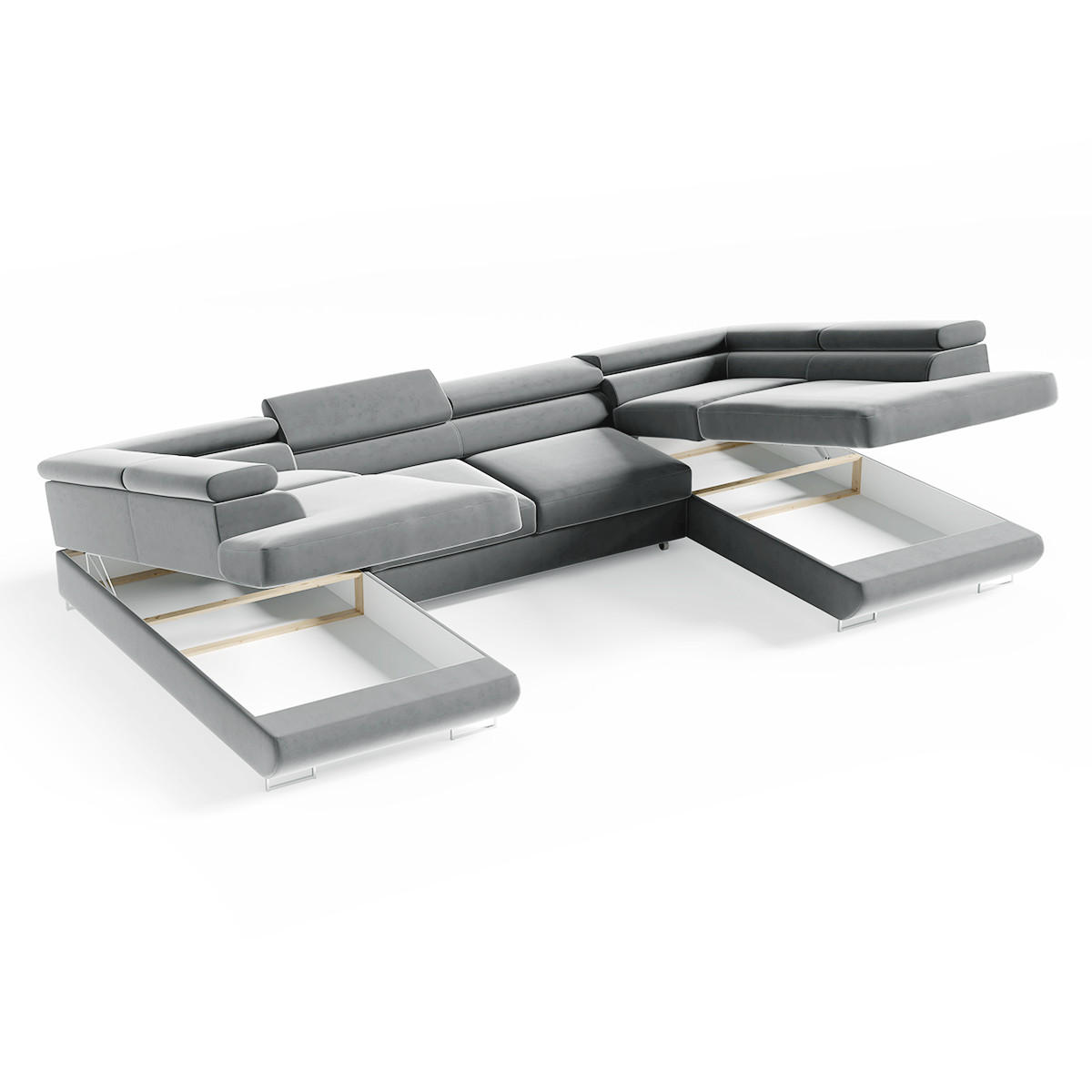 PANORAMASOFA Lyam 5 Sitzplätze Hellgrau - Grau, Holzwerkstoff (335/72/201cm) - Petits-meubles