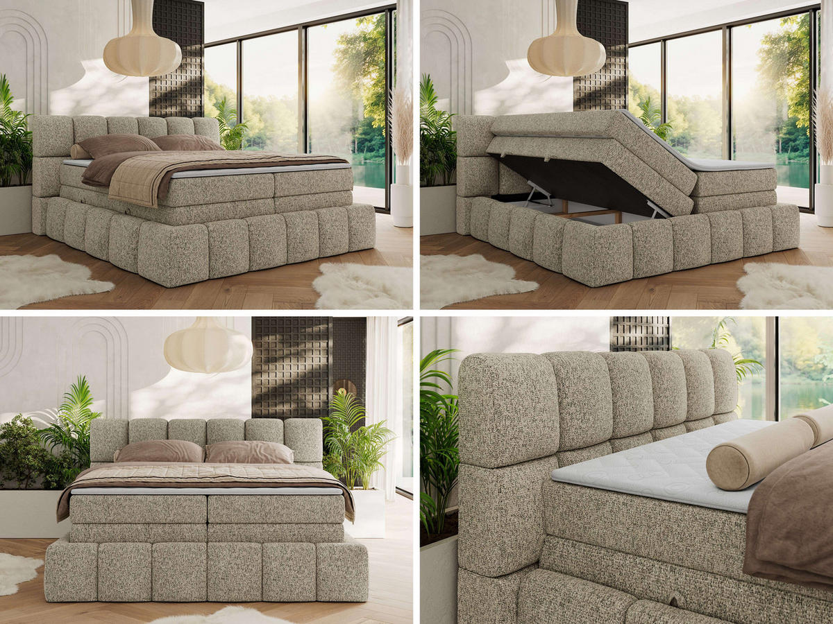 BOXSPRINGBETT NIRA KING 160/200 Dunkelbeige Strukture - H3 - Taupe, Holz/Textil (160/200cm) - MKS