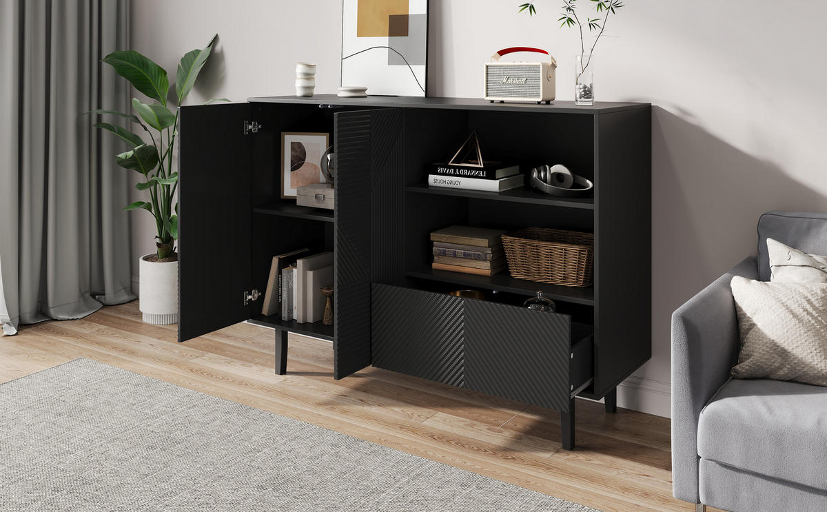 SIDEBOARD Schwarz 125/40/86 cm - Schwarz, Holzwerkstoff (40/86/125cm) - Urban Meuble