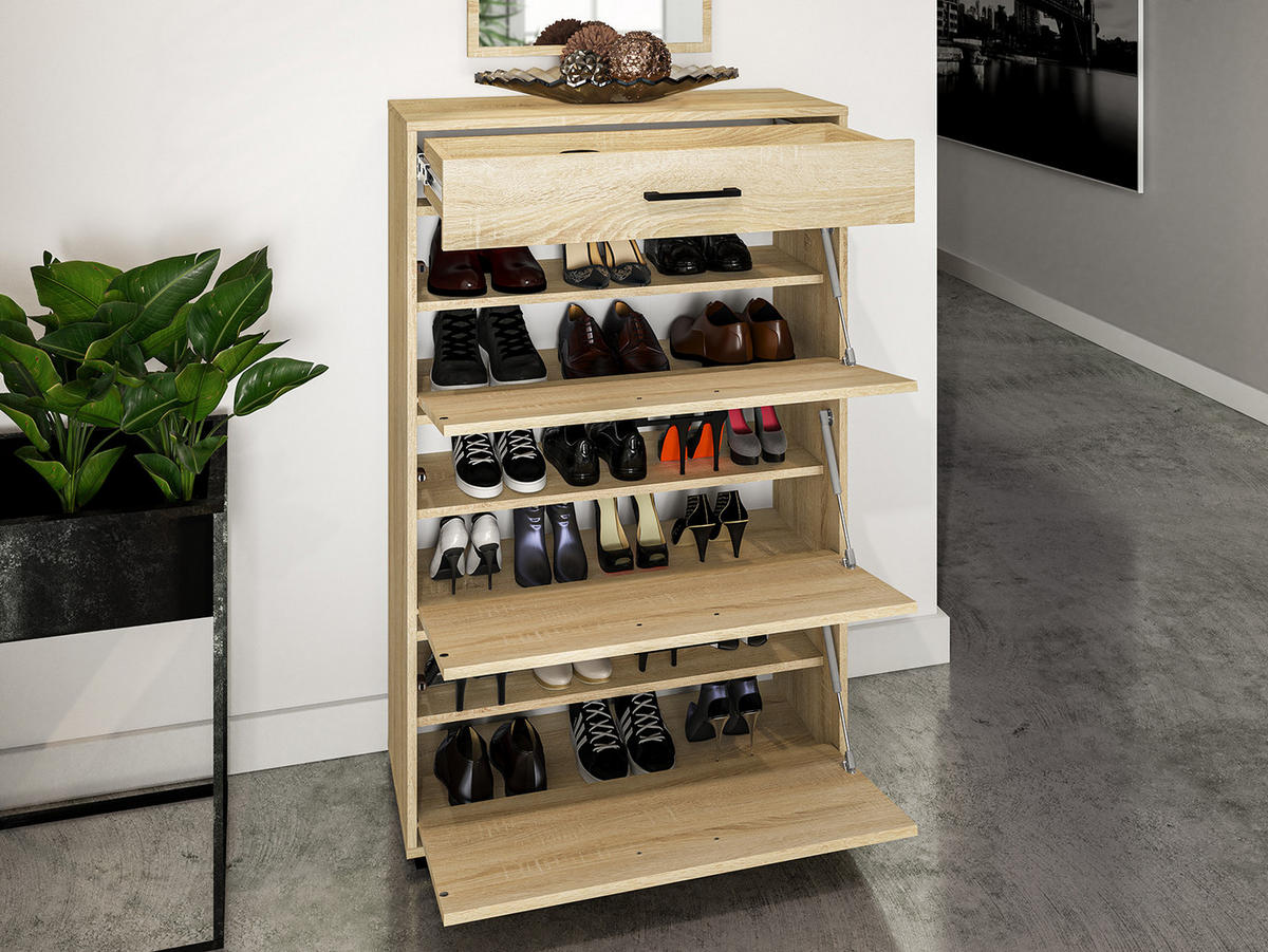 SCHUHSCHRANK Caro Sonoma Eiche hell 80 / 34 / 126cm - Braun/Sonoma Eiche, Holz/Holzwerkstoff (80/126/34cm) - Feldmann-Wohnen