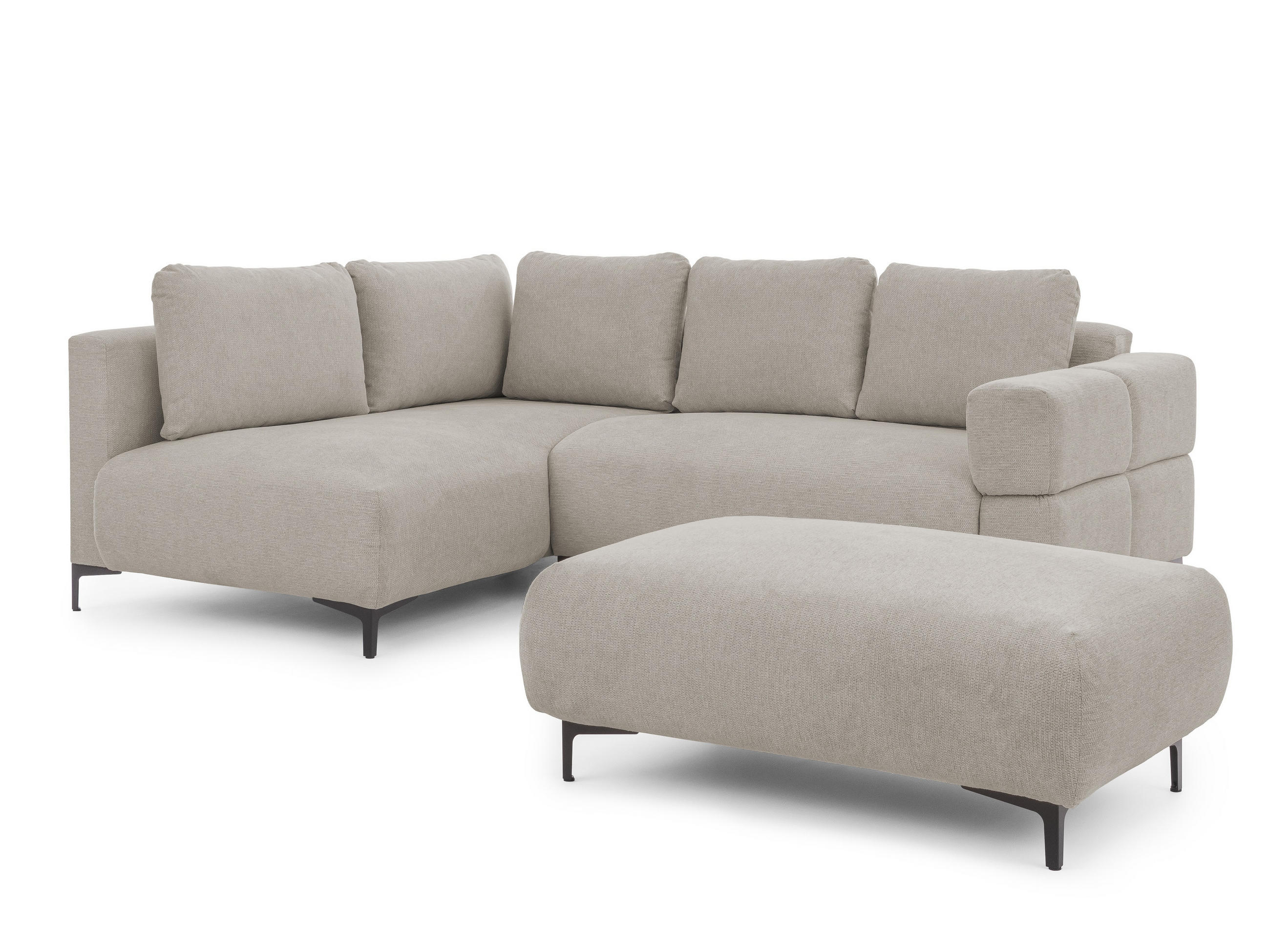 ECKSOFA inkl. Hocker Cardea mit Schlaffunktion in Bubble-Optik aus weichem Taupe Strukturstoff und hohem Sitzkomfort - Ottomane links - Taupe/Schwarz, Holz/Textil (170/230cm) - S-Style Möbel