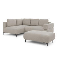 ECKSOFA inkl. Hocker Cardea mit Schlaffunktion in Bubble-Optik aus weichem Taupe Strukturstoff und hohem Sitzkomfort - Ottomane links - Taupe/Schwarz, Holz/Textil (170/230cm) - S-Style Möbel