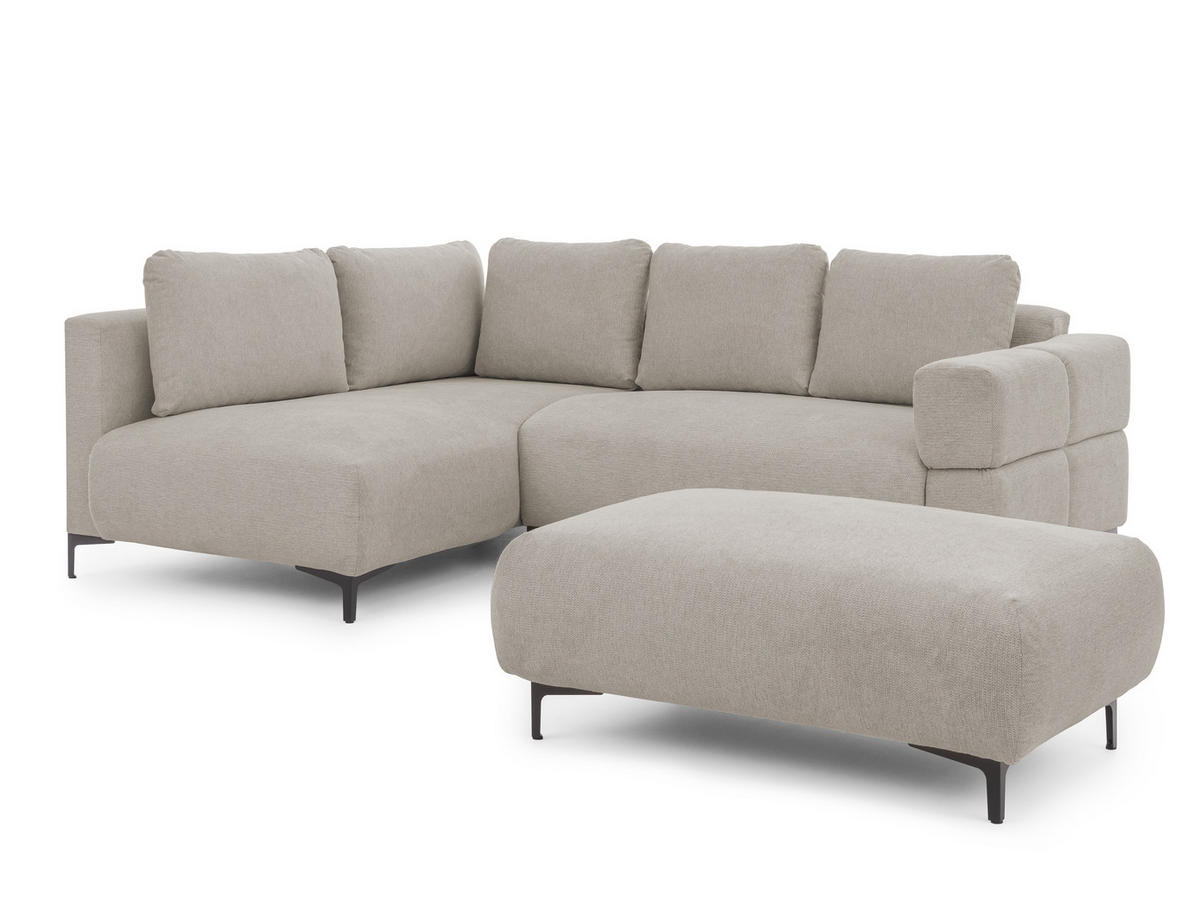 ECKSOFA inkl. Hocker Cardea mit Schlaffunktion in Bubble-Optik aus weichem Taupe Strukturstoff und hohem Sitzkomfort - Ottomane links - Taupe/Schwarz, Holz/Textil (170/230cm) - S-Style Möbel