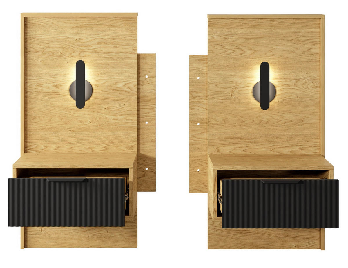 NACHTTISCHE mit Schubladen 50 cm Belano, LED, Eiche Baltic - Eichefarben, Holz (49/102/40cm) - Emporius