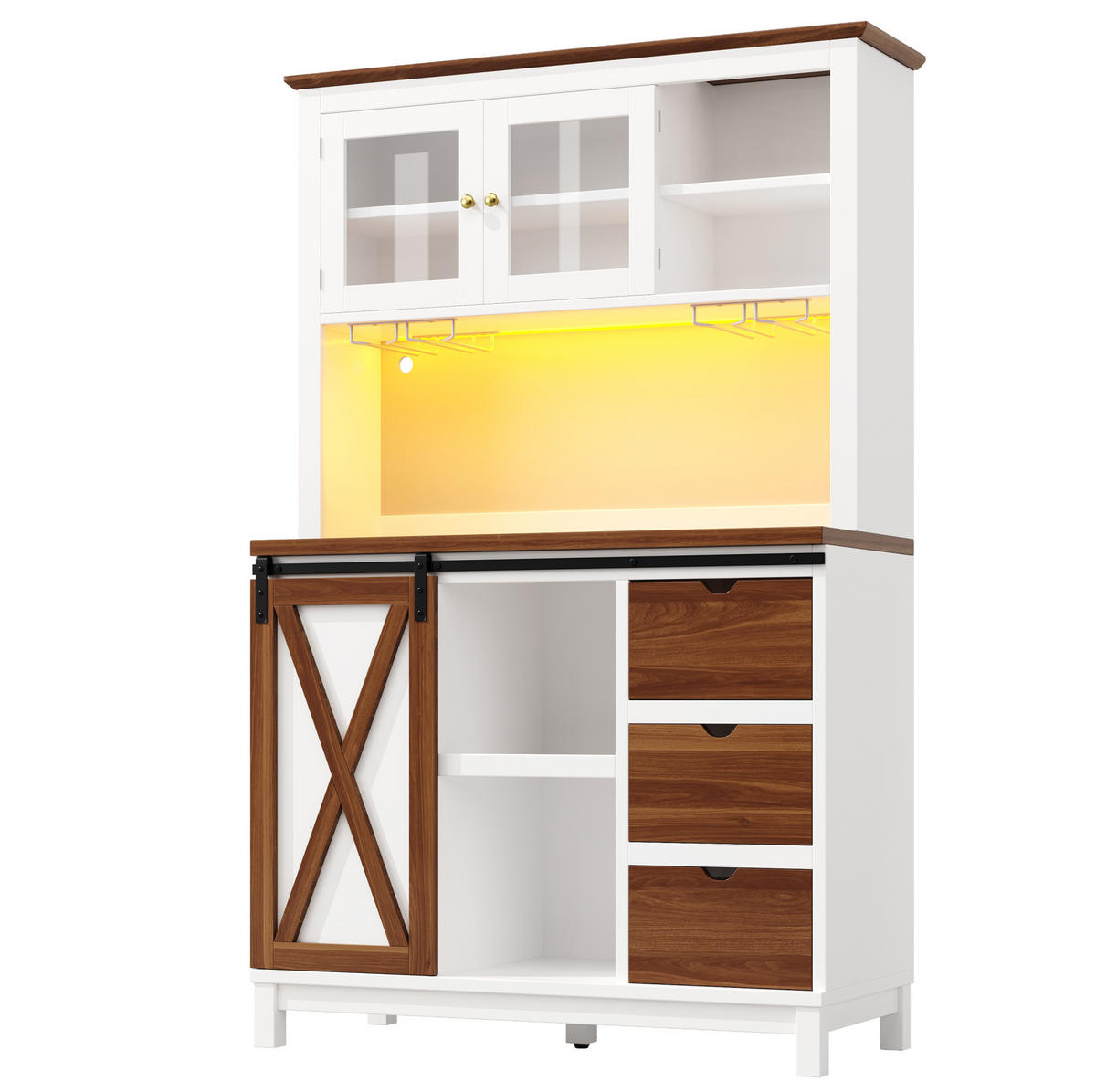 BUFFET 104/40/180 cm Weiß aus MDF, Glas und Metall mit LED - Weiß, Glas (104/180/40cm) - OKWISH