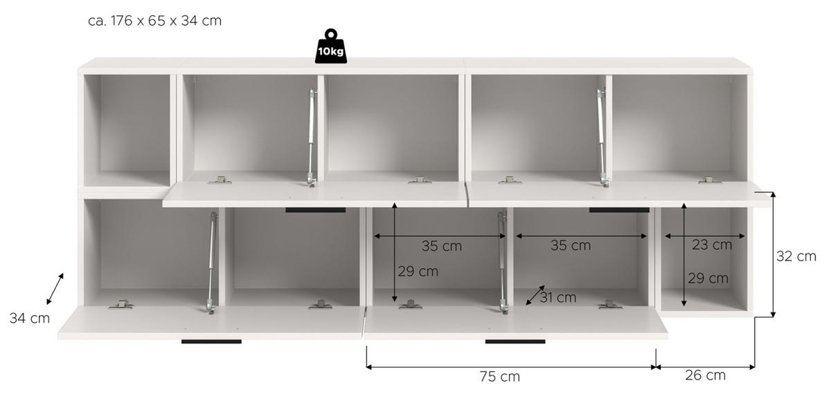 SIDEBOARD weiß 176 cm, Kommode hängend / stehend - Schwarz/Weiß, Holzwerkstoff/Kunststoff (176/65/34cm) - Inn.Furn