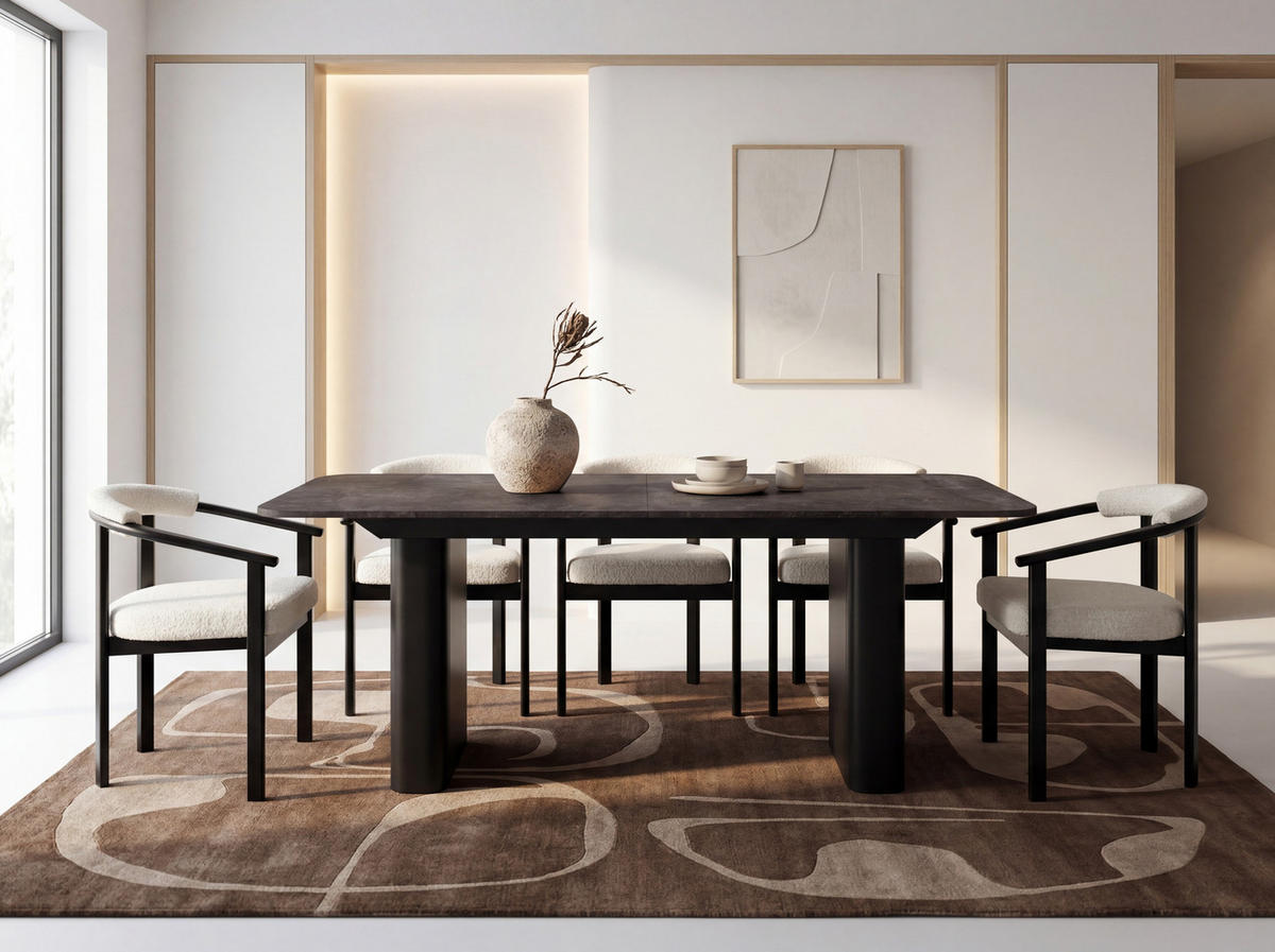 ESSTISCH Riven rechteckig ausziehbar verlängerbar mit Butterfly-Auszug, Beton Dunkelgrau 180-276/90/76 cm - Dunkelgrau/Schwarz, Holzwerkstoff/Metall (90/276/76cm) - WFL GROUP