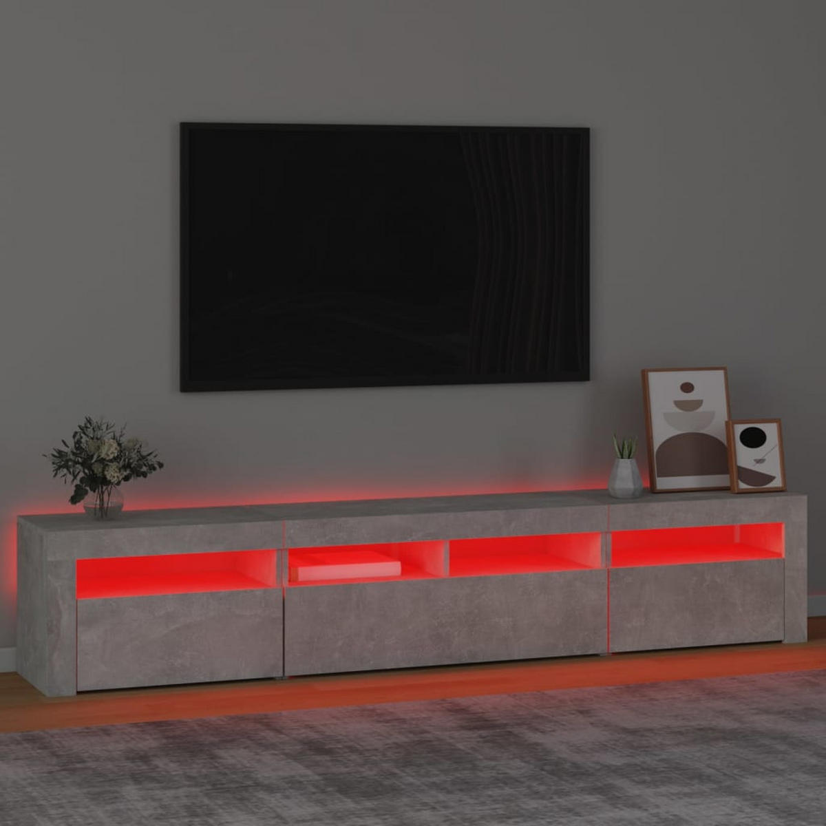 LOWBOARD mit Led-Leuchten 210/35/40 cm aus Holzwerkstoff in Betongrau - Hellgrau, Holz (210/40/35cm) - vidaXL