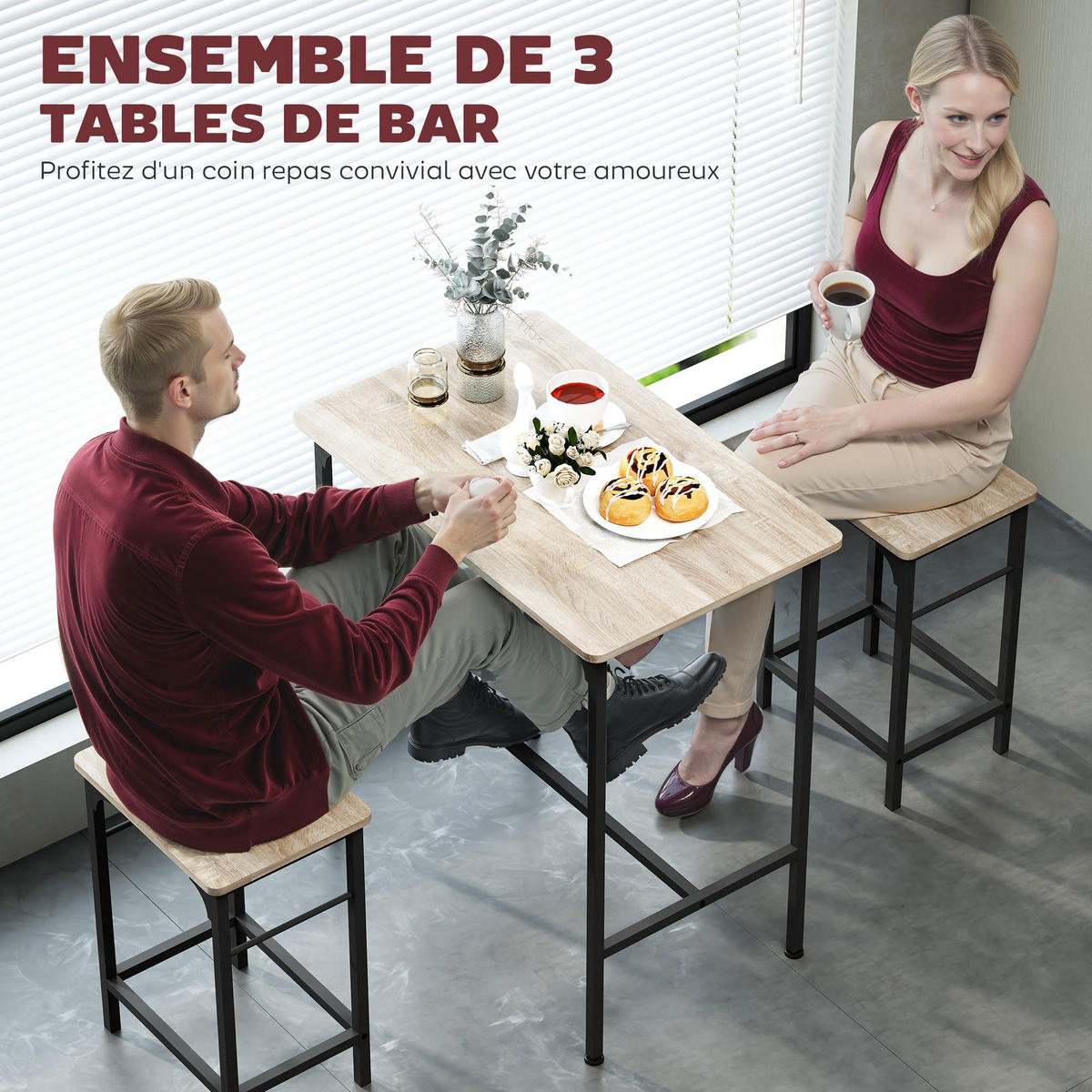 BARTISCH-SET DE-14762 mit 2 Hockern & Holzoptik Natur/Schwarz - Naturfarben, Holzwerkstoff (80/50/87cm) - ComfortXL