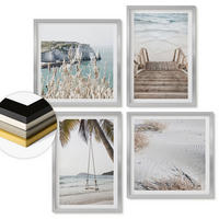 WANDBILDER 4er Set - 50x50 cm & 40x60 cm Silberner Rahmen - Strandtreppe Schaukel Meer - Silberfarben, Kunststoff (50/50cm) - ArtPrintCave