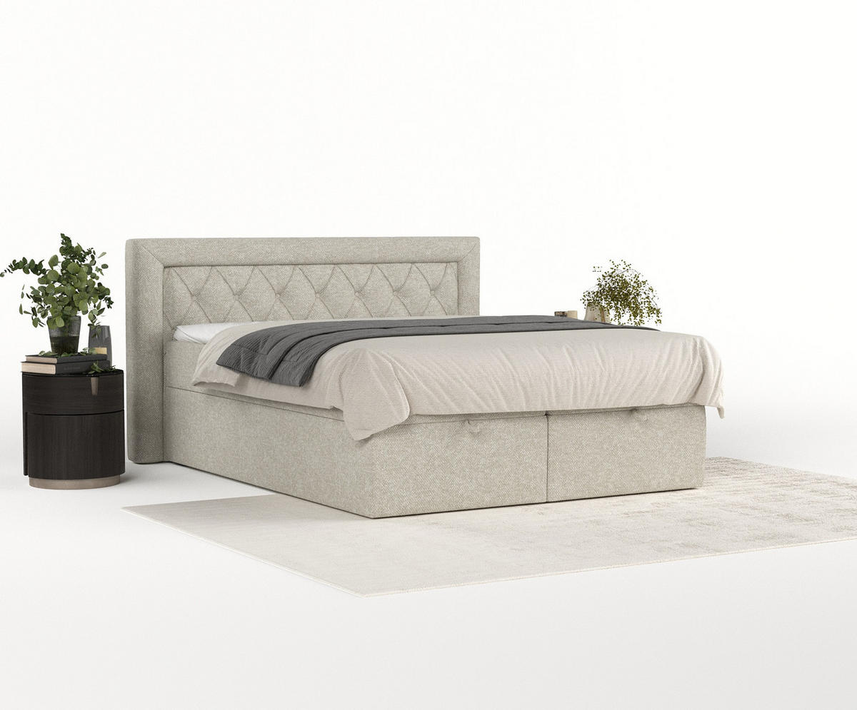 BOXBETT Jayleen Beige Grau 160/200 cm - Beige/Schwarz, Holz/Holzwerkstoff (160/200cm) - Maison de Reve