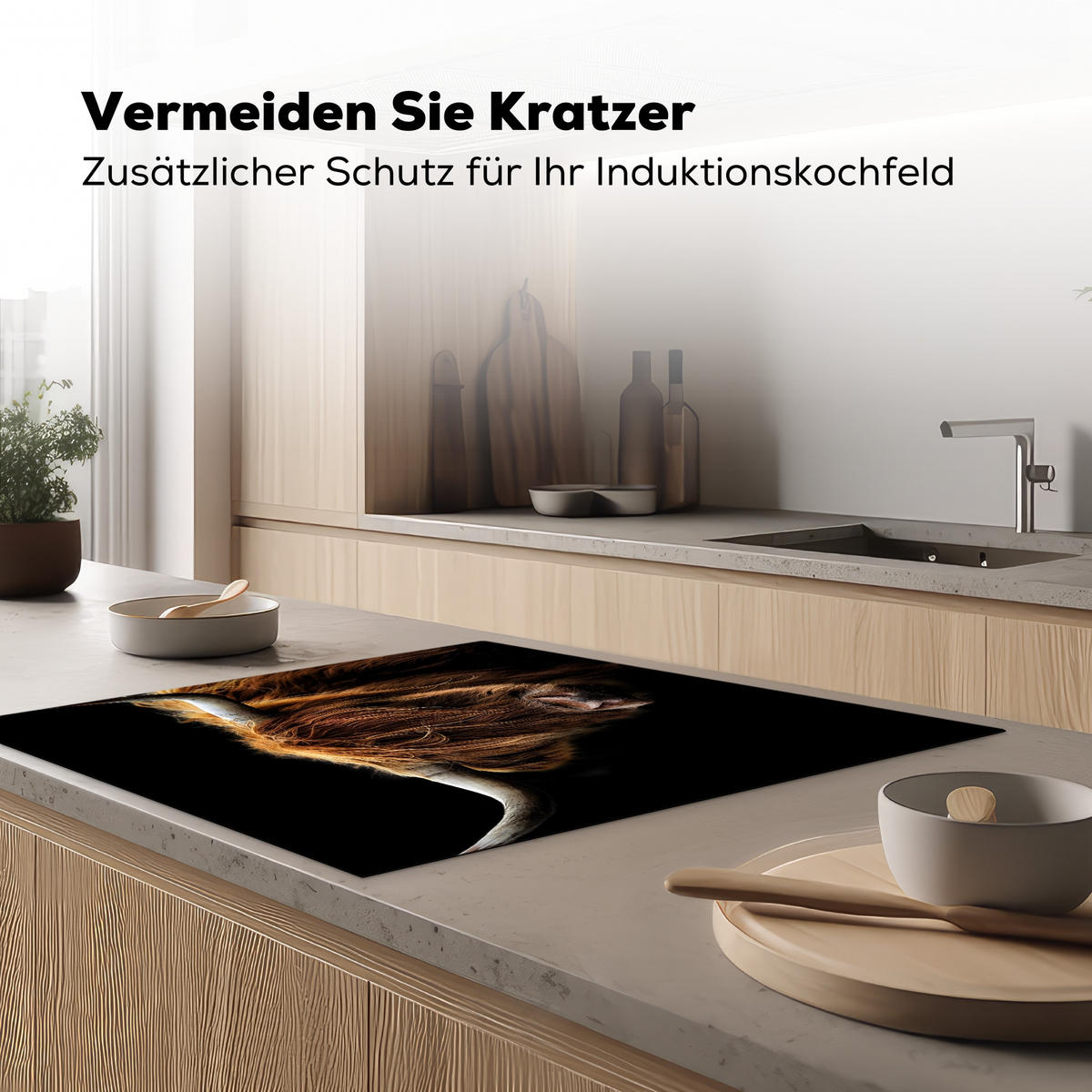 HERDABDECKPLATTE Schottischer Highlander - Hörner - Schwarz - Tiere - Natur - Wild - Kuh 78x78 cm - Cognac, Kunststoff (78/0.2/78cm) - MuchoWow