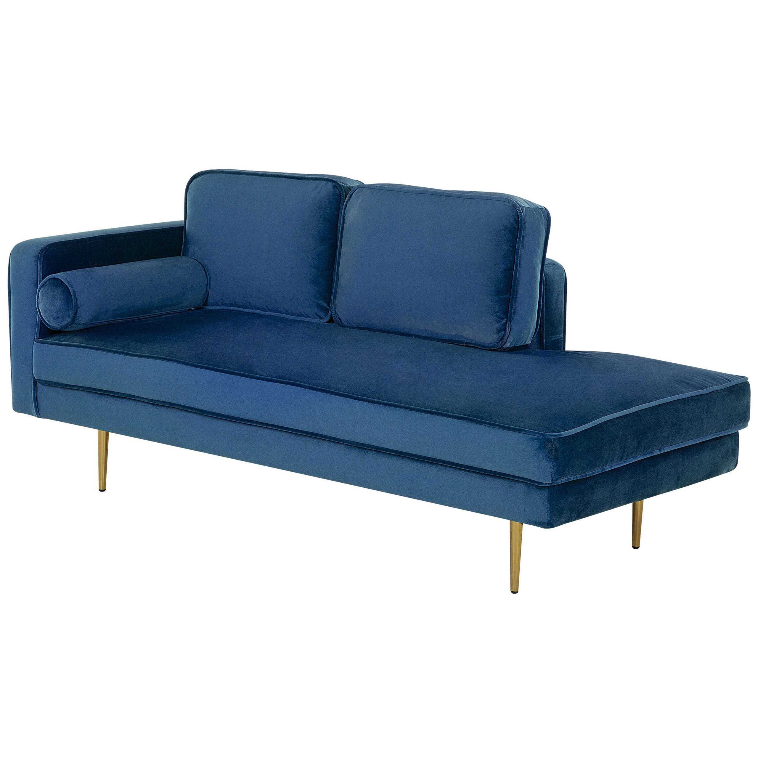 CHAISELONGUE Samtstoff marineblau linksseitig Miramas - Blau/Goldfarben, Textil (171/63/79cm) - Beliani
