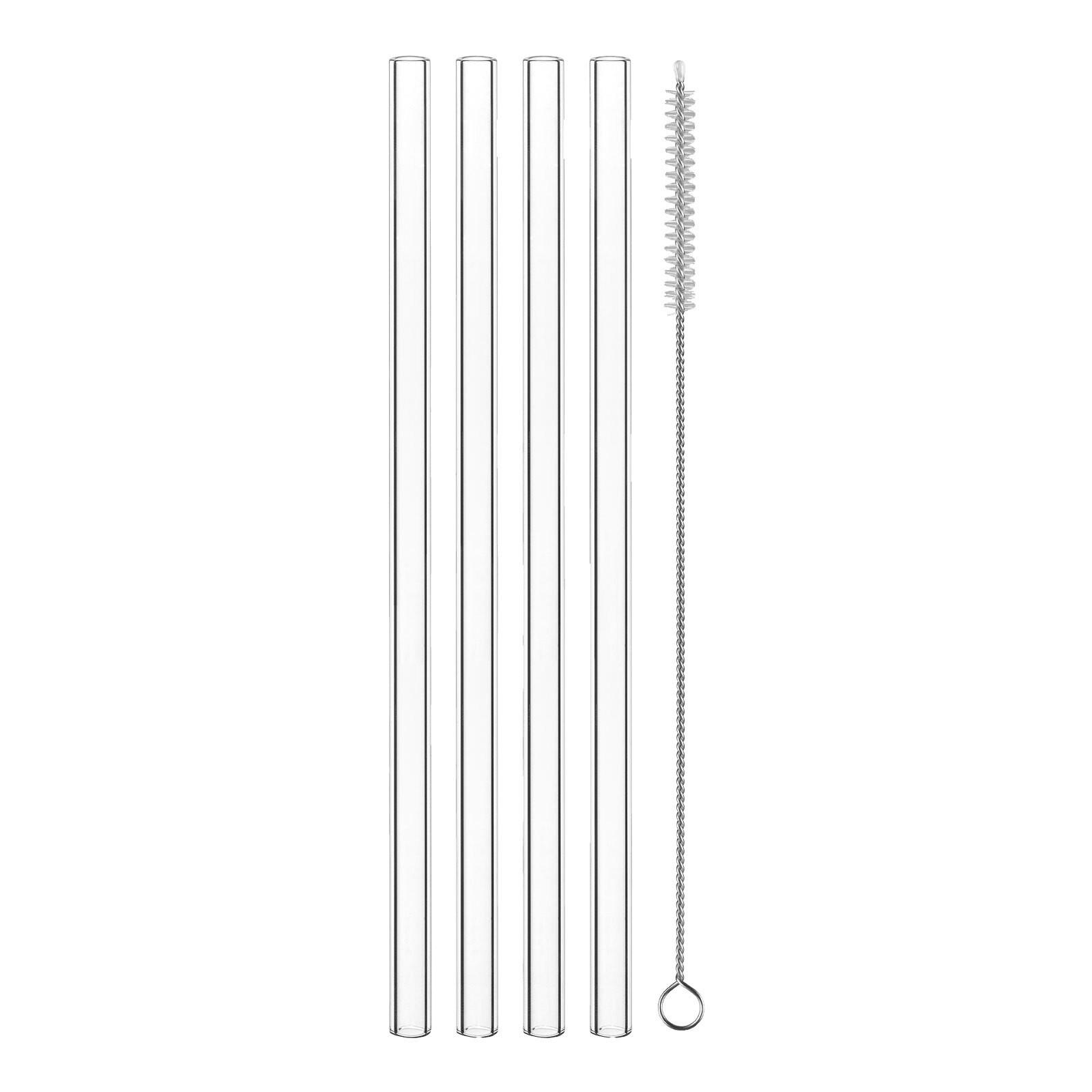 ANOTION Wiederverwendbare Glas-Trinkhalme – 4 Stück, 24,9 Cm Lang, 1,2 Cm Durchmesser, Mit Reinigungsbürste