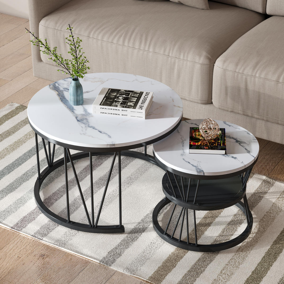 COUCHTISCH rund marmoroptik weiß v schwarzgestell modern - Multicolor, Metall (70/70/45cm) - SHOPENTRA