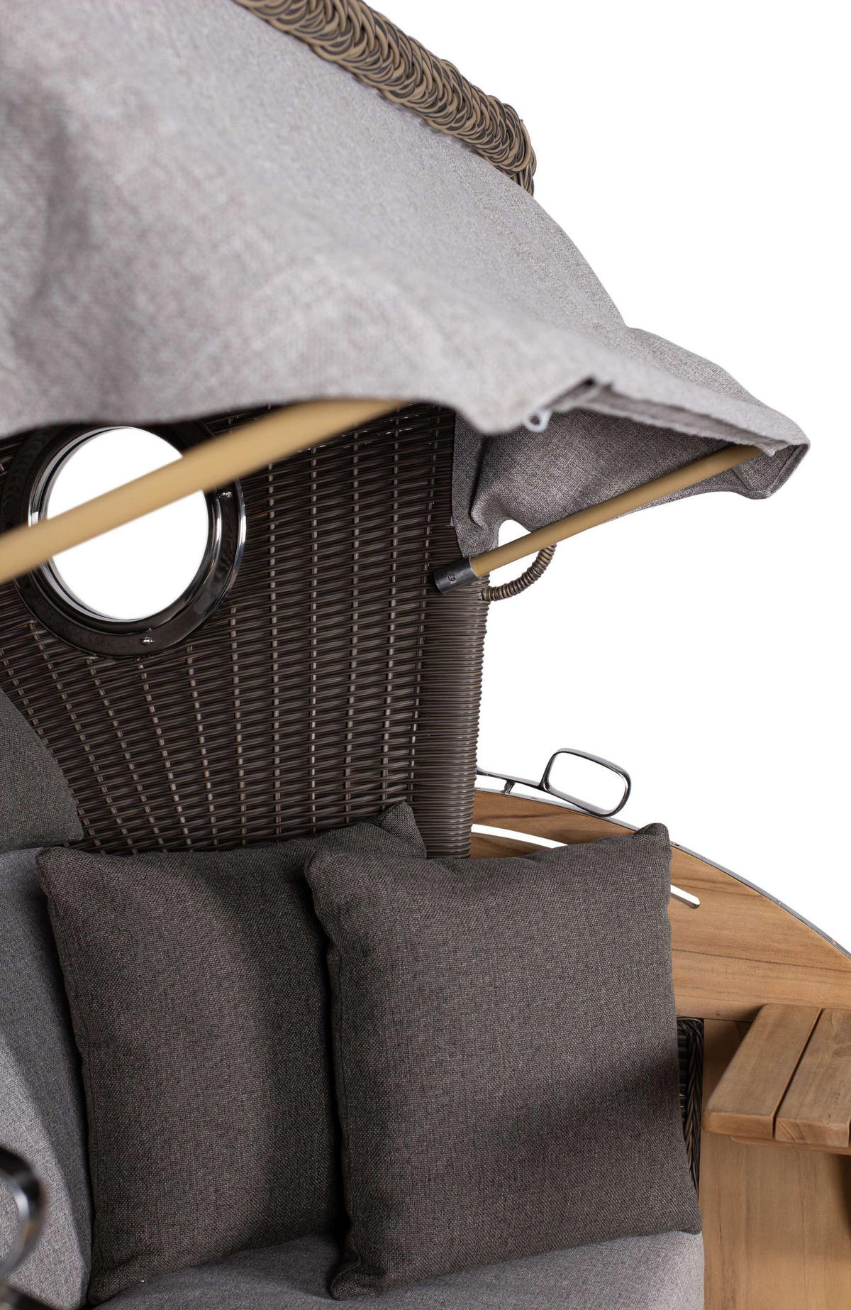 STRANDKORB Komplettset Schillig XL Teak Bullauge PE Grey Dessin 570 - Braun/Grau, Naturmaterialien/Metall (142/170/95cm) - Mr. Deko