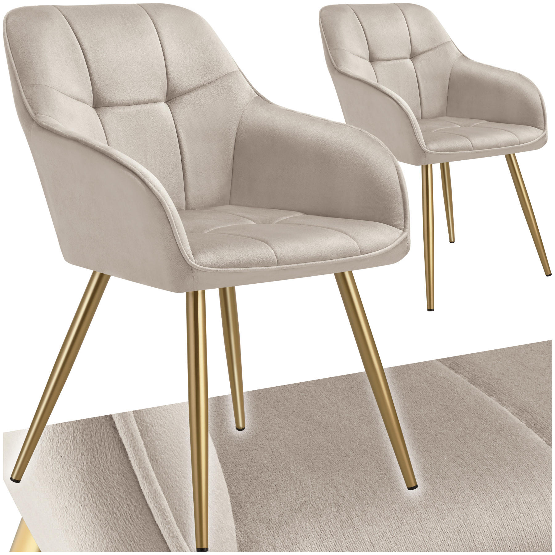ESSZIMMERSTUHL 2er Set Marilyn,58 x 62 x 82 cm,taupe/gold - Taupe/Goldfarben, Kunststoff (58/82/62cm) - tectake