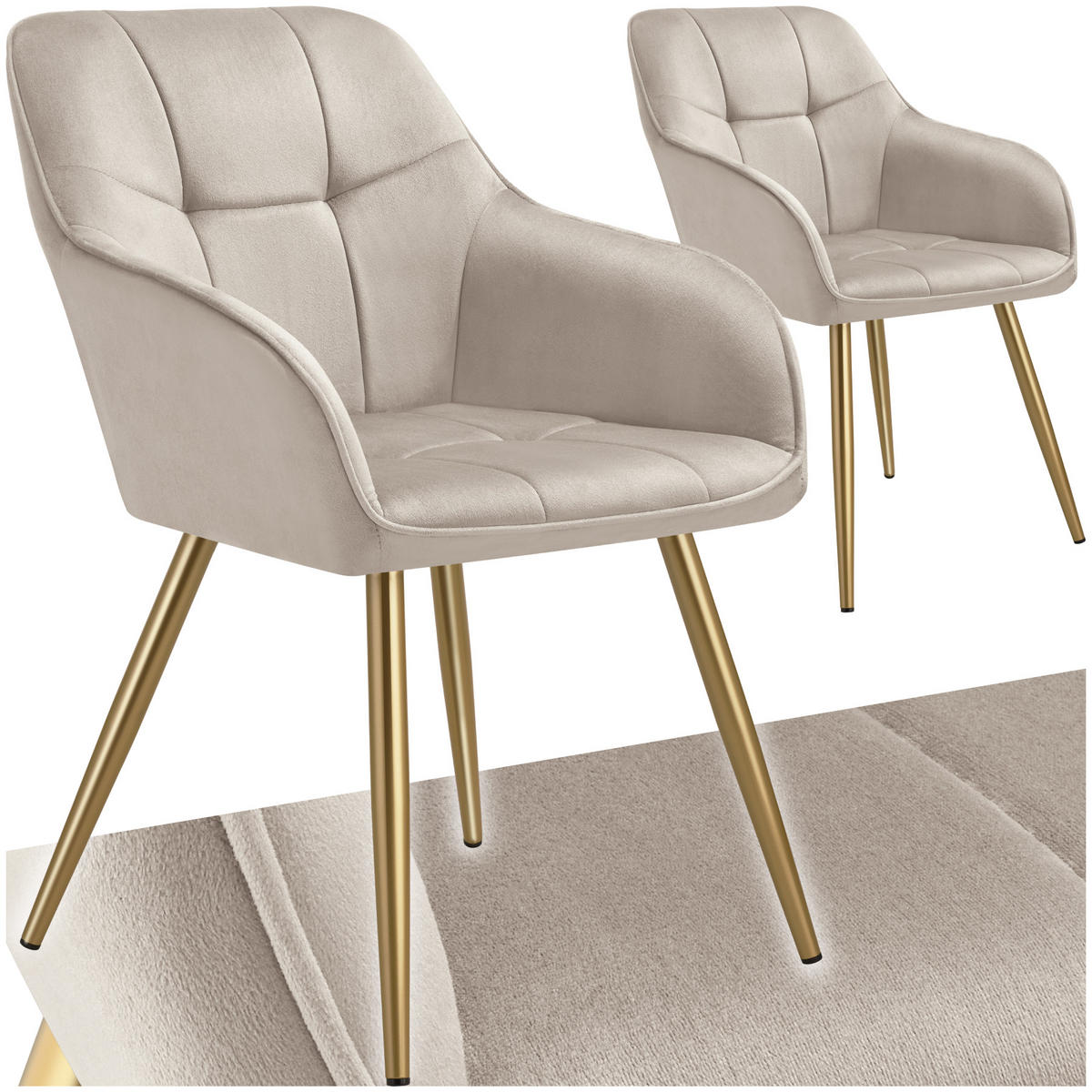 ESSZIMMERSTUHL 2er Set Marilyn,58 x 62 x 82 cm,taupe/gold - Taupe/Goldfarben, Kunststoff (58/82/62cm) - tectake