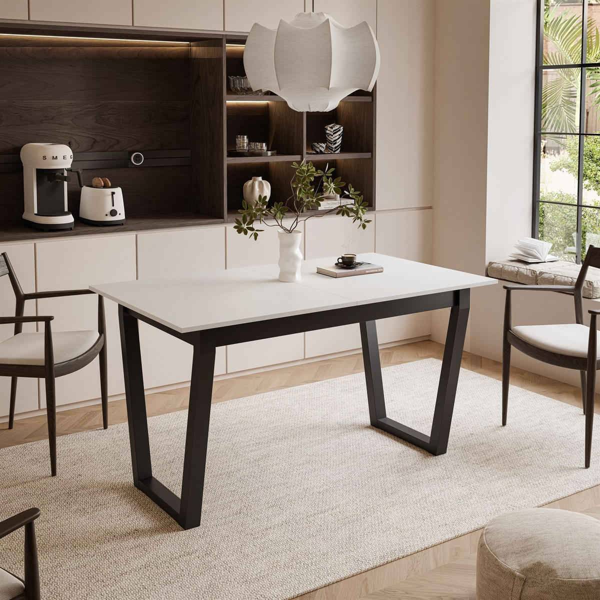 ESSTISCH ARTON II ausziehbarer Tisch 140-195 cm für 6-8 Personen - Schwarz/Weiß, Holzwerkstoff/Metall (140/80/77cm) - Lookway