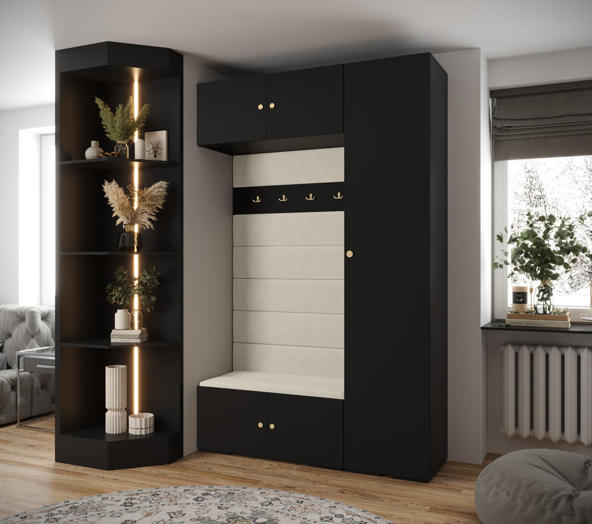 GARDEROBEN-SET 236,7/150/47 - Goldfarben/Schwarz, Holz/Kunststoff (150/236.7/47cm) - Abiks Möbel