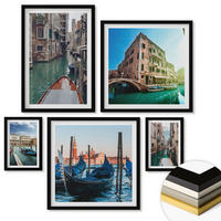 WANDBILDER 5er-Set - 50x50 cm & 20x30 cm & 40x60 cm Schwarzer Rahmen - Küchenutensilienmuster Blätter - Schwarz, Kunststoff (40/60cm) - ArtPrintCave
