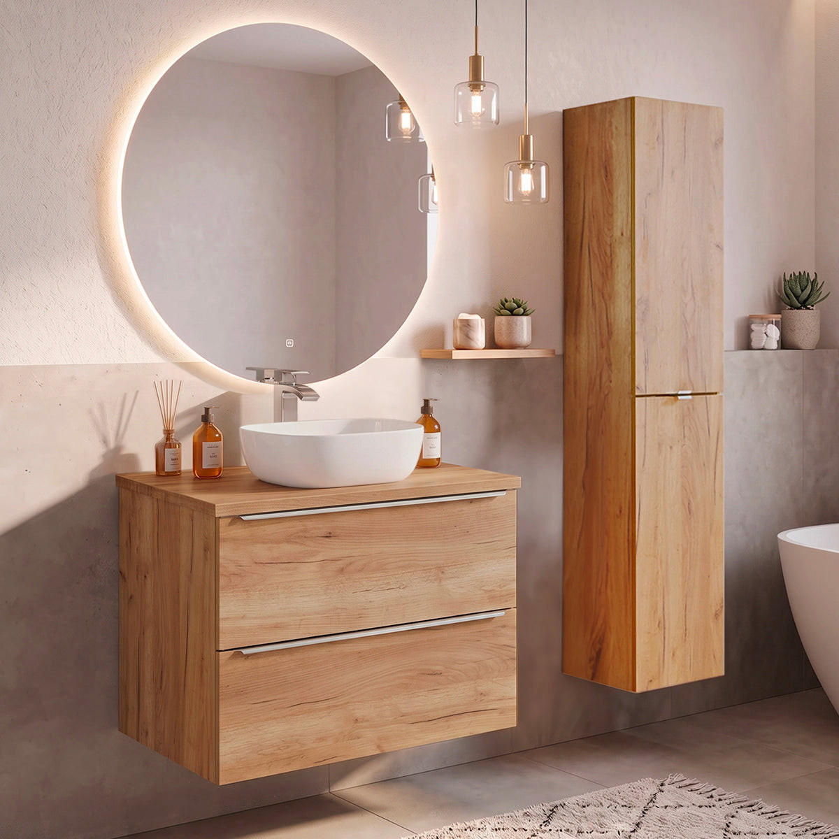 KOUPELNOVÝ NÁBYTEK 80.4cm duben 2er-Set Dřevo - hnědá, kompozitní dřevo (80.4/59/46cm) - Petits-meubles