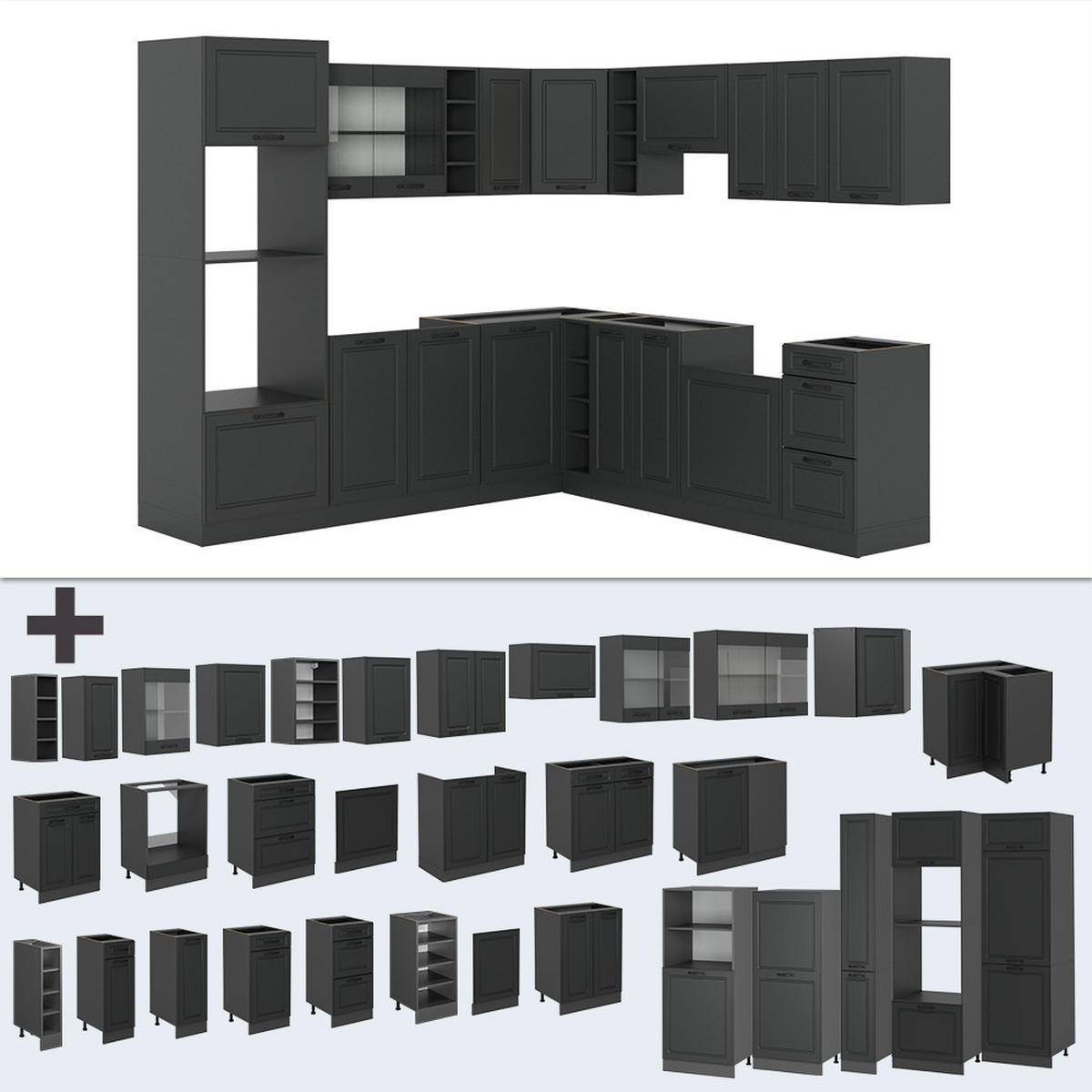 ROHOVÁ KUCHYŇ R-Line Antracitový venkovský dům/antracit - antracitová, kompozitní dřevo (247/81.6/60cm) - Vicco