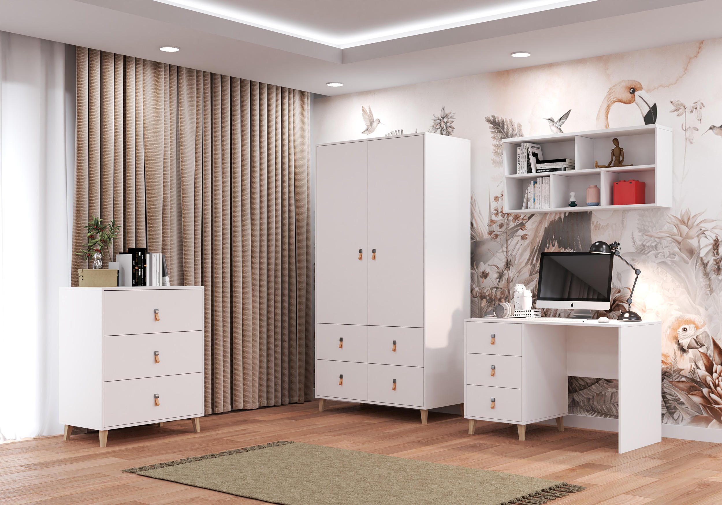 Thumbnail - Möblo Schreibtisch, Weiß, Holzwerkstoff, 3 Schubladen, Rechteckig, 110x75x56 cm, Arbeitszimmer, Schreibtische, Bürotisch...