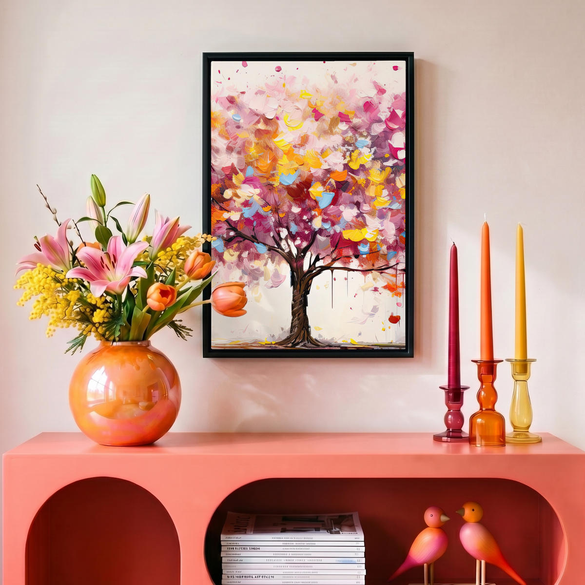 LEINWAND Bilder mit Rahmen - Aquarell - Baum - Kunst - Abstrakt - 20x30 - Multicolor, Textil (20/30cm) - MuchoWow