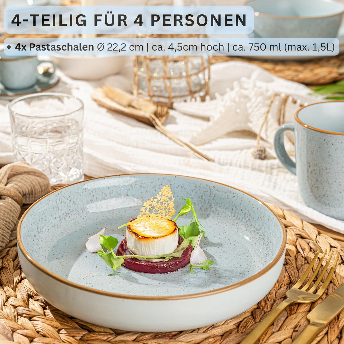 PASTASCHALEN SET RIO LAGUNE - 4 teilig aus Steingut - Blau, Keramik (17cm) - Sänger