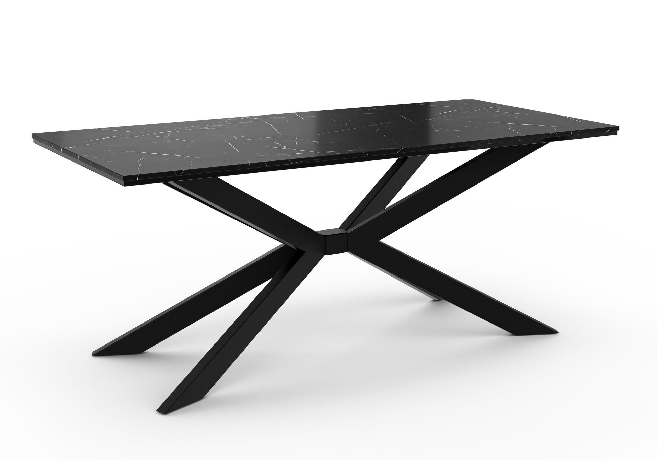 ESSTISCH 190 cm in Schwarz Marmor-Optik - Schwarz, Metall (90/190/76.5cm) - Home Collective