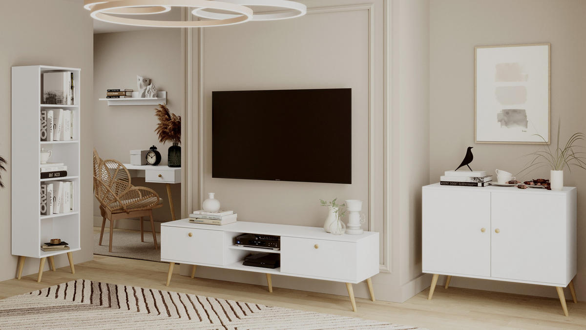 TV-SCHRANK Ikon Weiß mit Schubladen - Weiß, Holzwerkstoff (170/50/41cm) - Bettso
