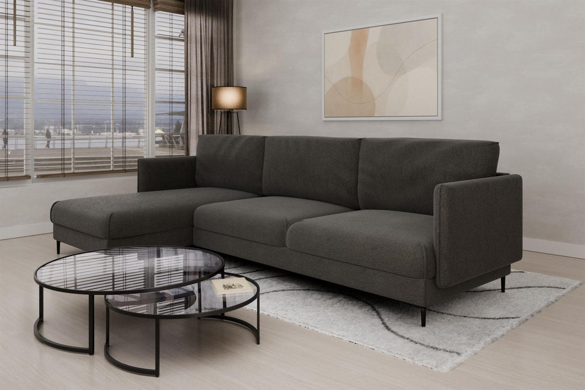 ECKSOFA Helmer Max In Stoff Baloo - Anthrazit, Holzwerkstoff/Textil (164/323cm) - Fun Möbel