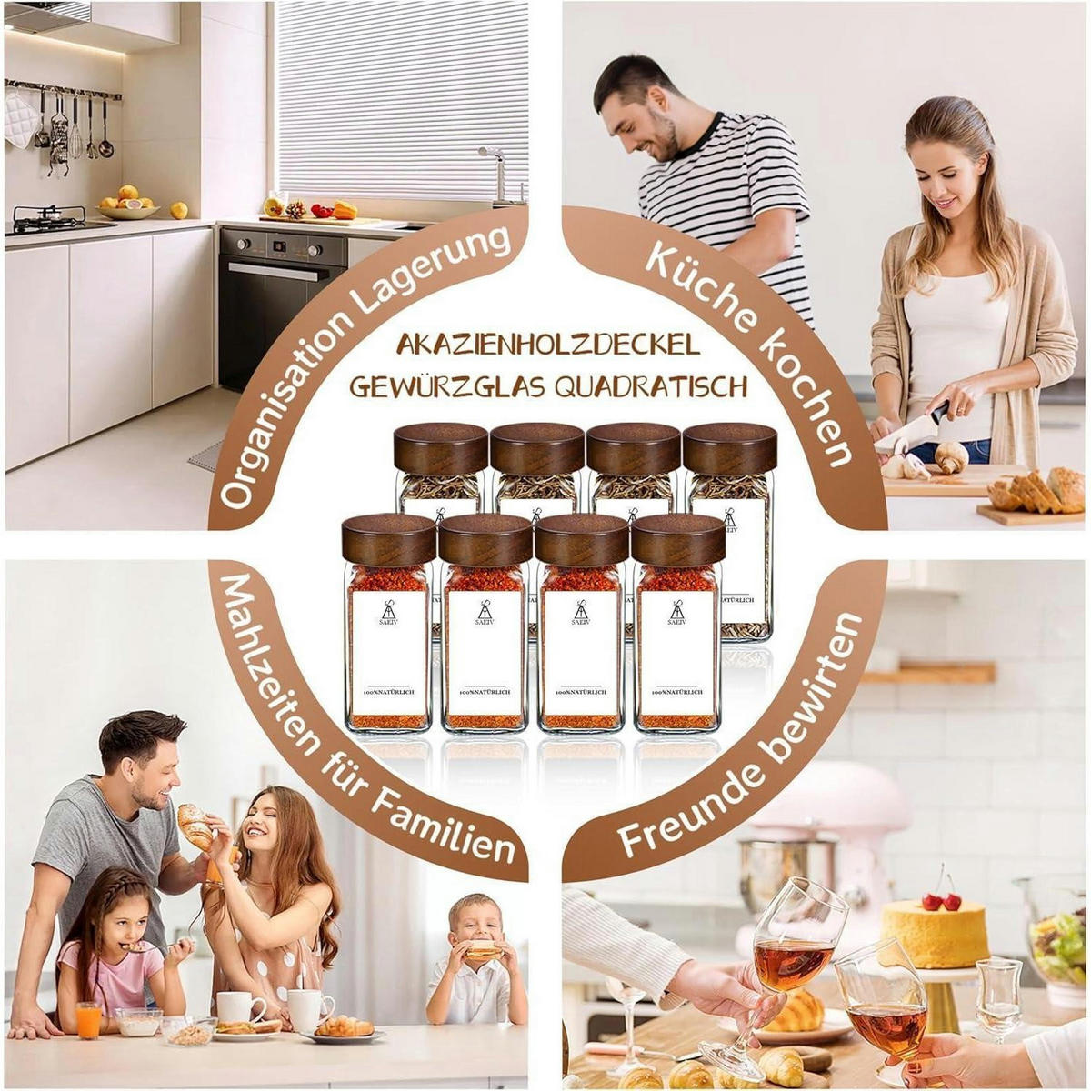 GEWÜRZGLÄSER 12-teiliges Set mit Holzdeckel 120ML - Multicolor, Glas (4.5/10.5/4.5cm)