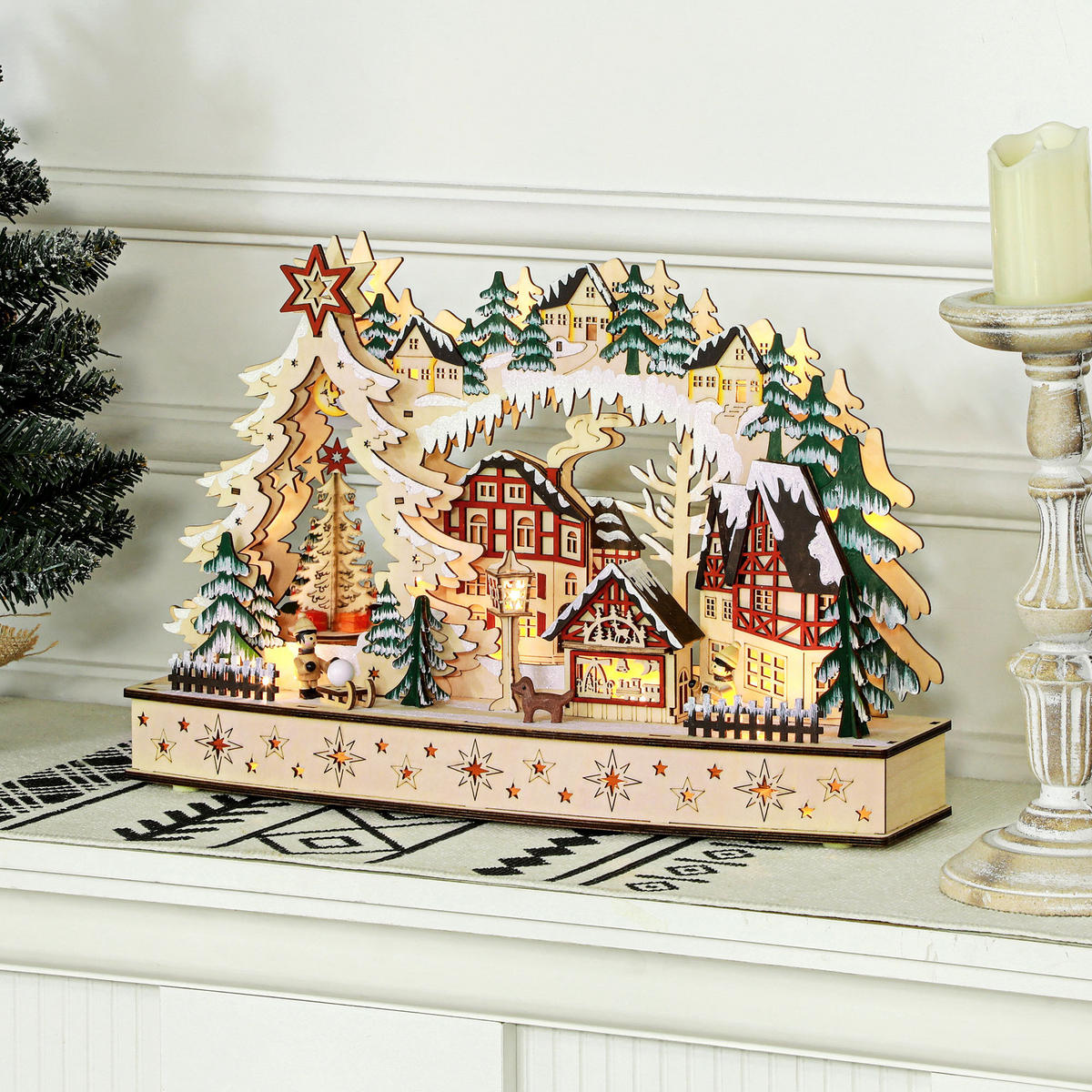WEIHNACHTSDORF - Naturfarben, Holz (12/30/45cm) - HOMCOM
