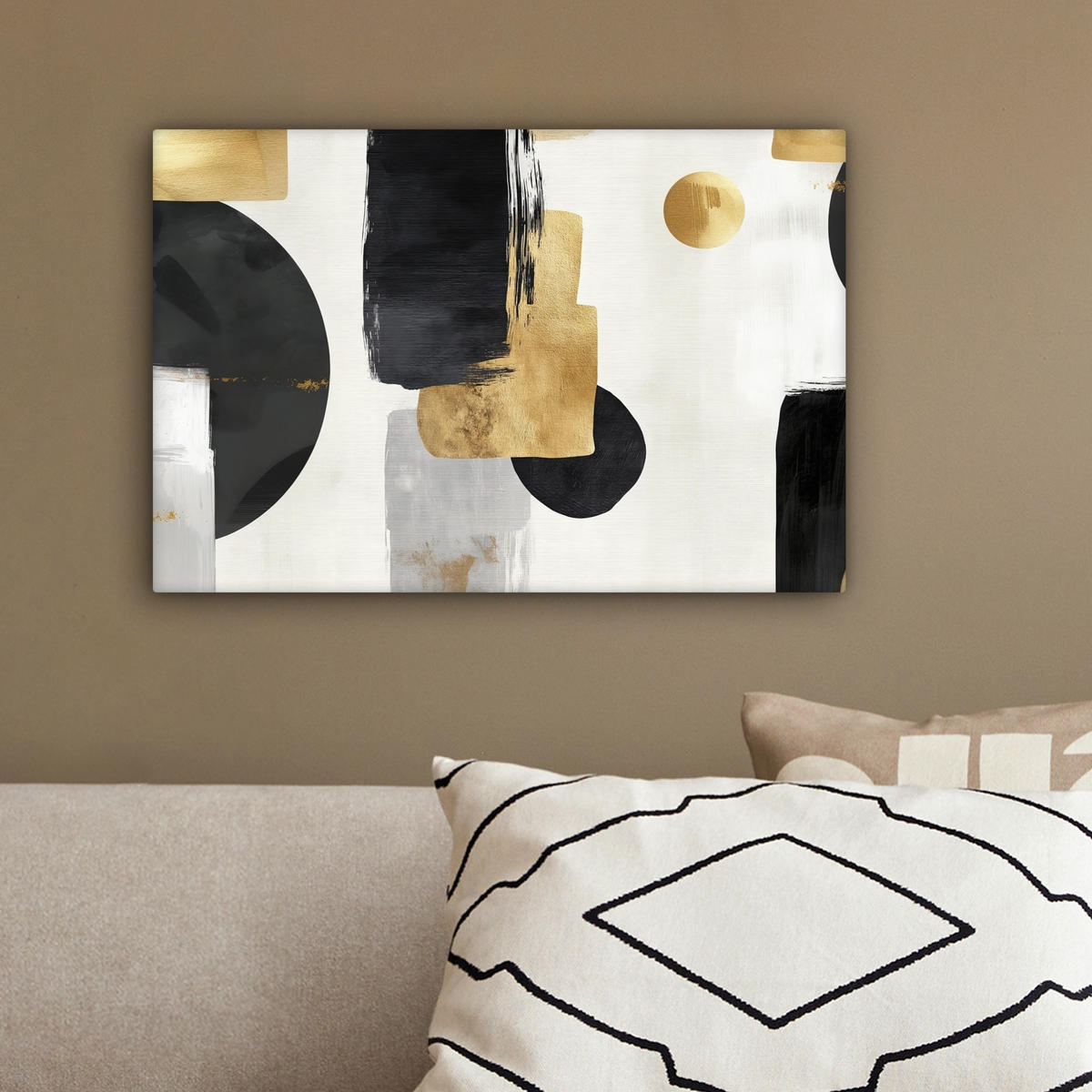 LEINWANDBILD Gold - Rechtecke - Kreise - Abstrakt Deko Schlafzimmer 30x20 cm - Weiß, Textil (30/20cm) - MuchoWow