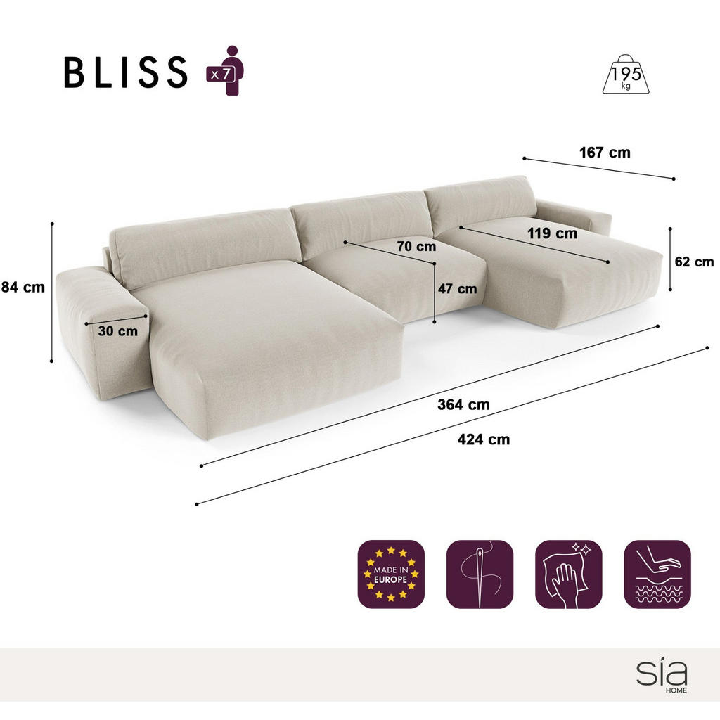 Thumbnail - Sia Home Wohnlandschaft, Grün, Textil, 7-Sitzer, U-Form,Rechteckig, 420x75x174 cm, Wohnzimmer, Sofas & Couches, Wohnland...